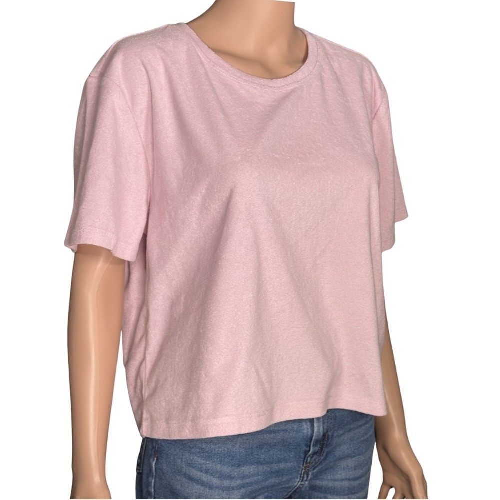 WAYF Bloomingdales Pink Terry Cloth T-Shirt Womens Large 10284BCH Short Sleeve
